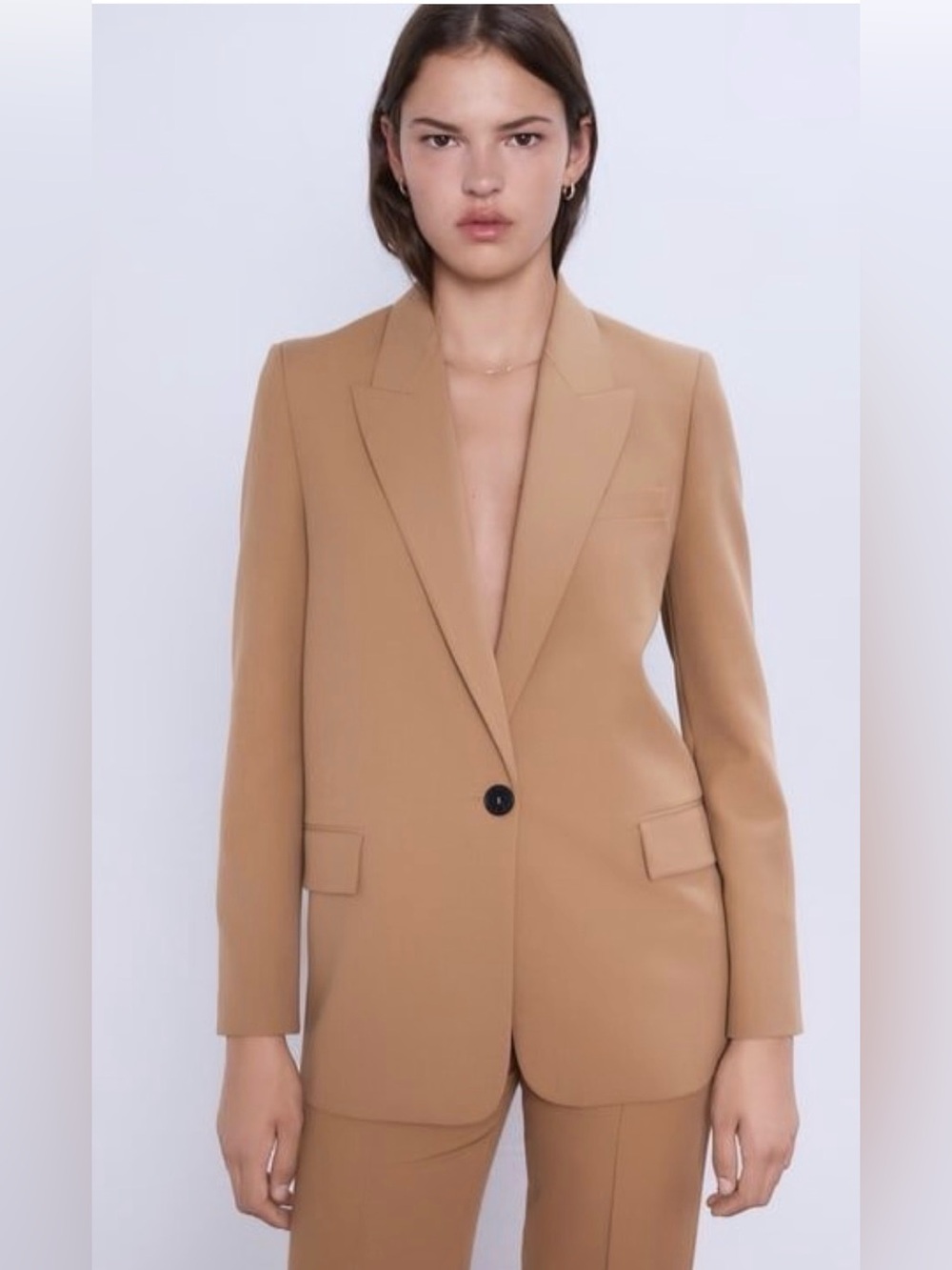 Zara Camel Tan Straight Fit Tailored Blazer Size M Like New